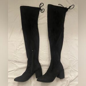 Sexy Black Thigh High Suede Look Boots Size 7